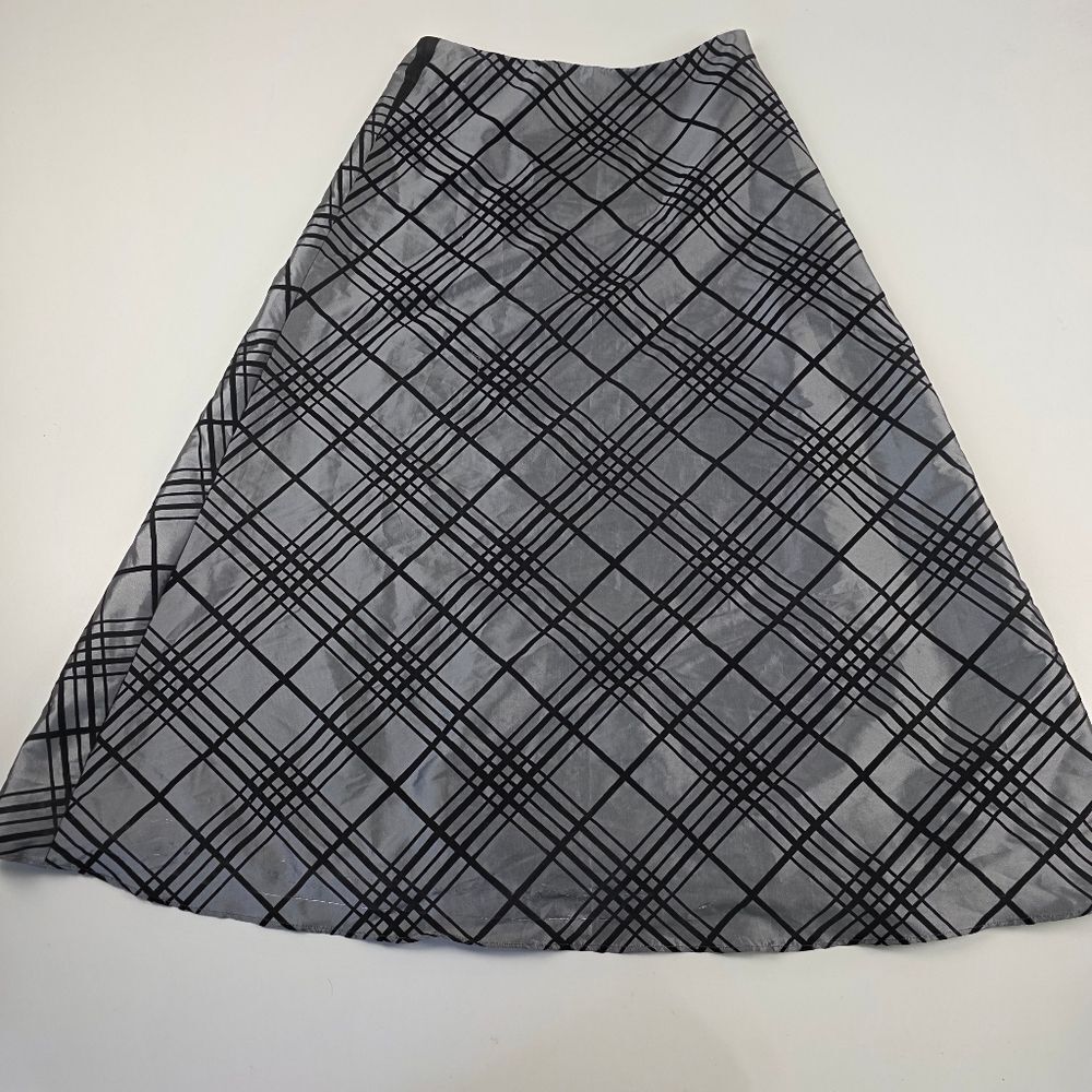 Vintage Victor Costa Silver Black Velvet Formal Maxi Skirt | Size 12